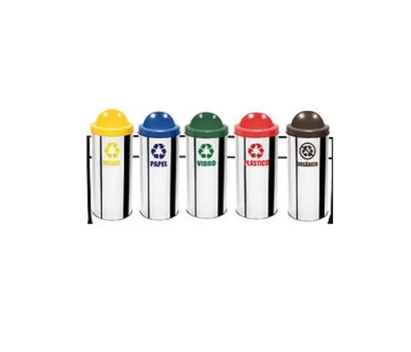 Conjunto 5 lixeiras inox 23 litros com suporte