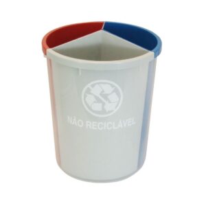 Lixeira plástica 3 divisões azul/vermelho/cinza - 26 litros